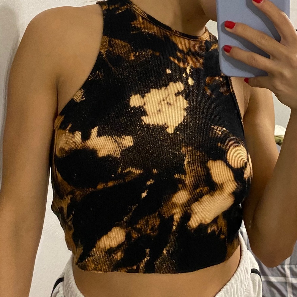 Bleach high neck black crop top